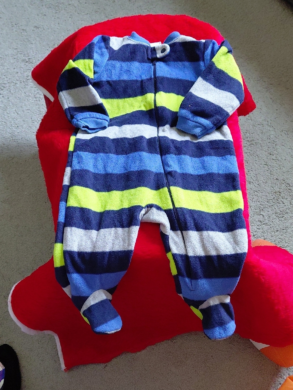 Garanimals Blue, Navy, Lime & White Striped Fleece Footed One-Piece